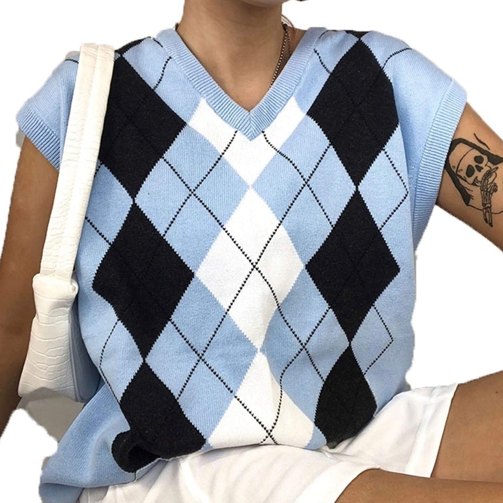 Women Sweater Vest Y2K Plaid Knitwear Streetwear